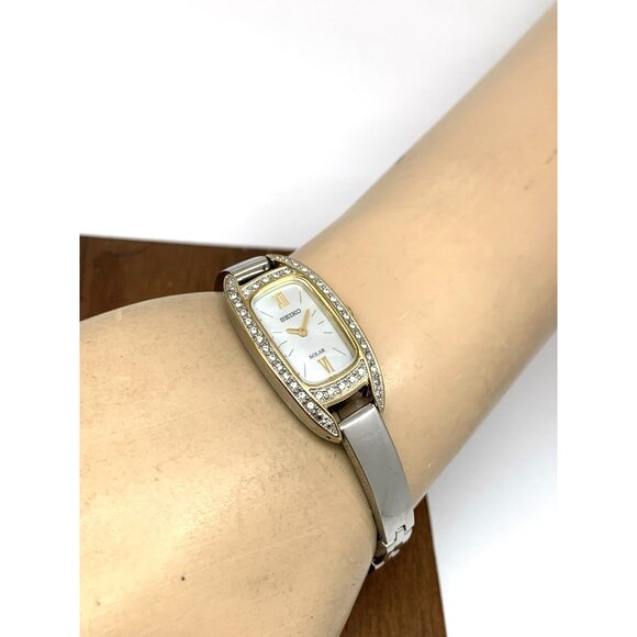 Seiko Women's Watch SUP388 Solar Mother of Pearl Dial Two Tone Stainless Steel - Picture 6 of 14